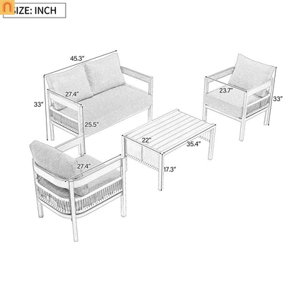 Outdoor Sofa Set Iron PE Wicker Gray Side Table