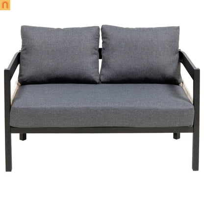 Outdoor Sofa Set Iron PE Wicker Gray Side Table