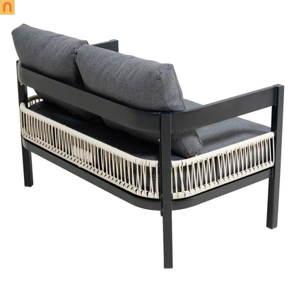 Outdoor Sofa Set Iron PE Wicker Gray Side Table