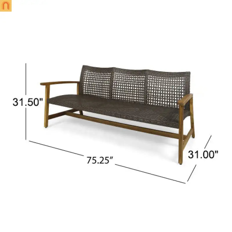 Acacia Wood Wicker Outdoor Sofa Set 3-Seater 75.5