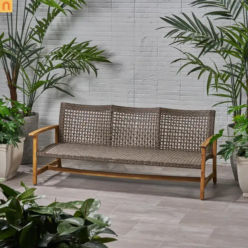 Acacia Wood Wicker Outdoor Sofa Set 3-Seater 75.5