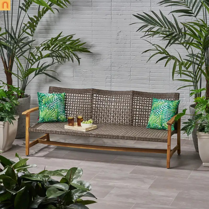 Acacia Wood Wicker Outdoor Sofa Set 3-Seater 75.5