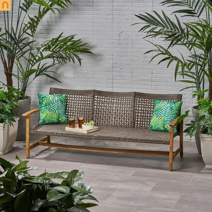 Acacia Wood Wicker Outdoor Sofa Set 3-Seater 75.5