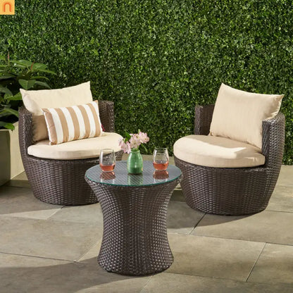 Outdoor Chat Set Wicker Brown Aluminum 3-Piece No Assembly