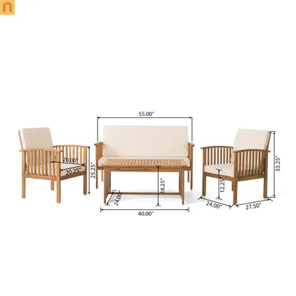 Outdoor Conversation Set Acacia Wood Brown 4 Piece with Cushions