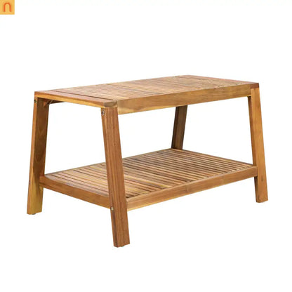 Outdoor Conversation Set Acacia Wood Teak Red Cushions 2-Piece