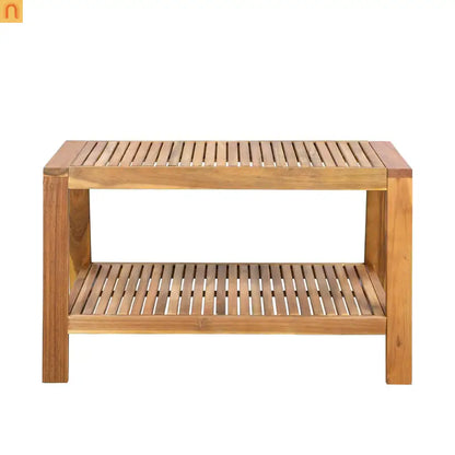 Outdoor Conversation Set Acacia Wood Teak Red Cushions 2-Piece