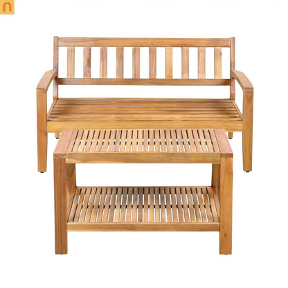 Outdoor Conversation Set Acacia Wood Teak Red Cushions 2-Piece