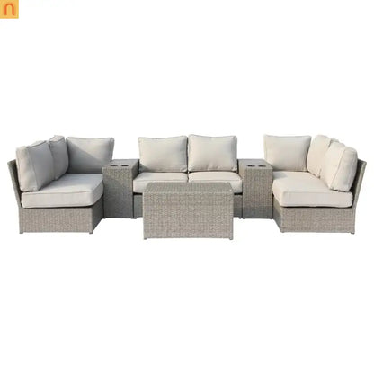 Outdoor Sectional Set Gray Wicker 9 Piece 4 Person No Assembly