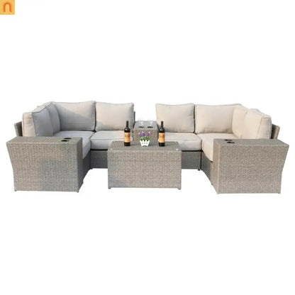 Outdoor Conversation Set Gray Wicker 10 Piece Seats 4 No Assembly