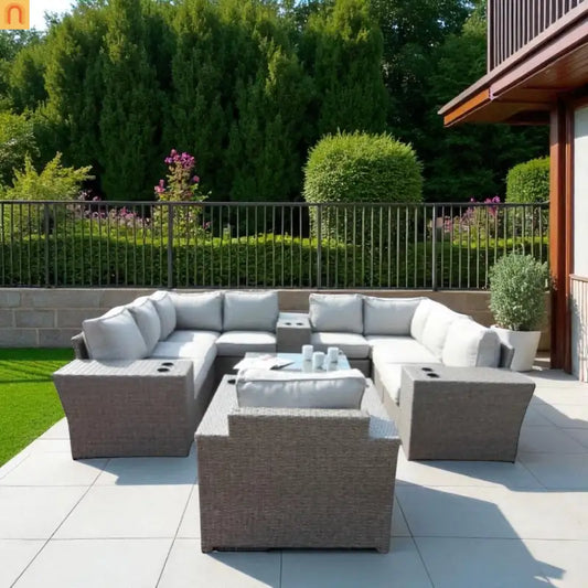 Outdoor Conversation Set Wicker Gray Mix 13-Piece Seats 7