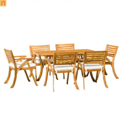 Outdoor Dining Set Acacia Wood Teak 7 Piece Seats 6