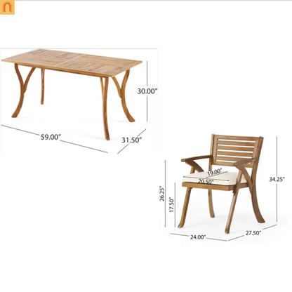 Outdoor Dining Set Acacia Wood Teak 7 Piece Seats 6