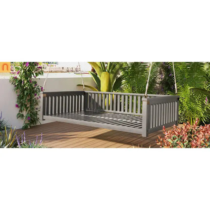Outdoor Swing Bed Acacia Wood Gray 2-Person 350 lb Cap 79in