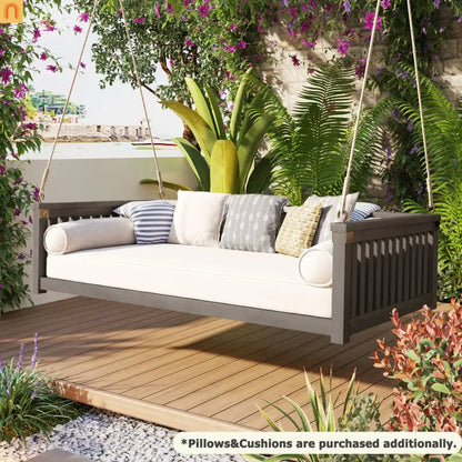 Outdoor Swing Bed Acacia Wood Gray 2-Person 350 lb Cap 79in