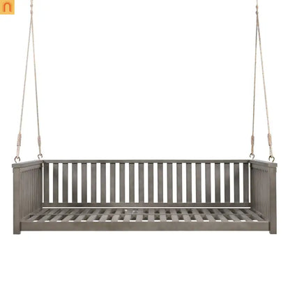 Outdoor Swing Bed Acacia Wood Gray 2-Person 350 lb Cap 79in
