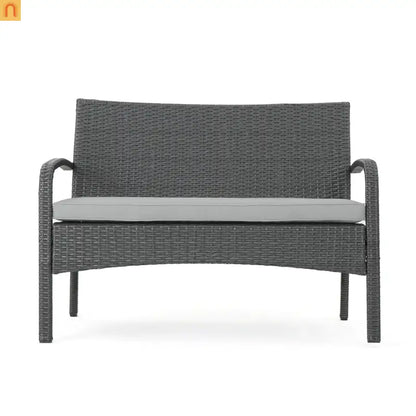 Outdoor Chat Set PE Rattan Gray 4-Piece Waterproof Cushions