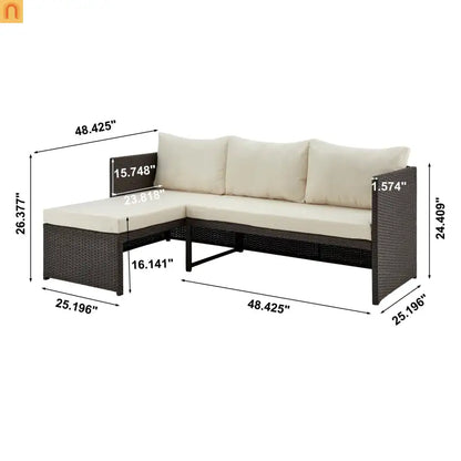 Outdoor Sectional Set PVC Rattan Brown Tan 3-Piece Chaise Table