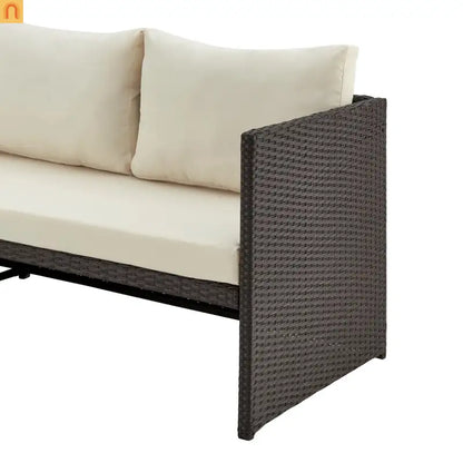Outdoor Sectional Set PVC Rattan Brown Tan 3-Piece Chaise Table