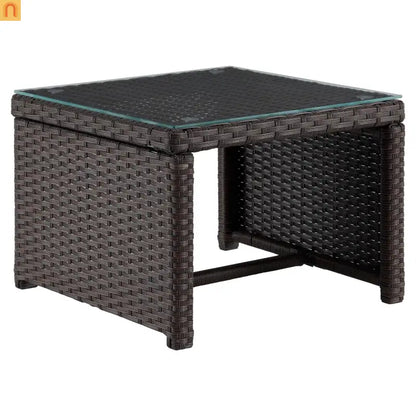 Outdoor Sectional Set PVC Rattan Brown Tan 3-Piece Chaise Table