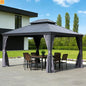 Hardtop Gazebo Steel Gray 13x15ft Curtains Netting 40MPH