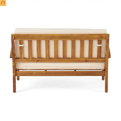 Outdoor Loveseat Set Acacia Wood Teak Cushions with Table 51in