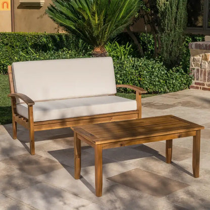 Outdoor Loveseat Set Acacia Wood Teak Cushions with Table 51in