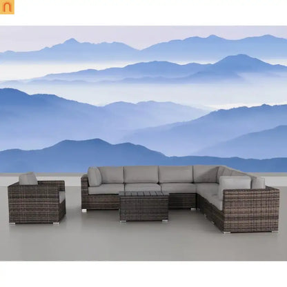 Outdoor Wicker Sectional Set 7 Person 10 Piece Brown