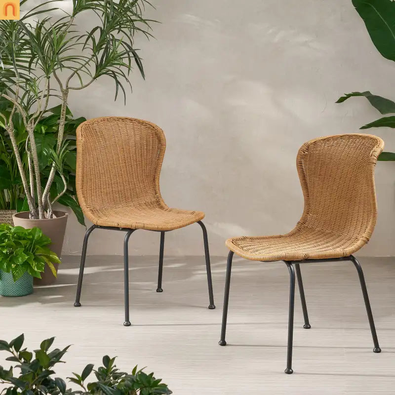 Outdoor Wicker Chair Set Rattan Light Brown Set of 2 34.75in