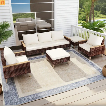 Outdoor Lounge Set Rattan White 7-Seat Modular with Footstool