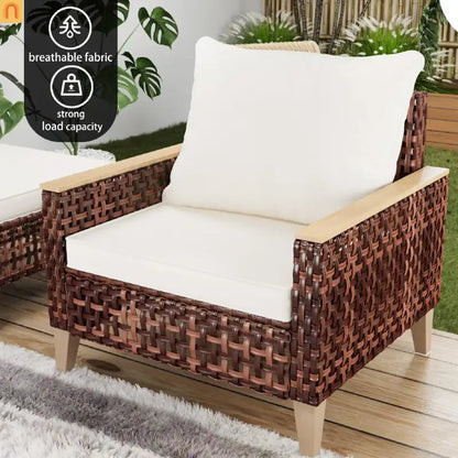 Outdoor Lounge Set Rattan White 7-Seat Modular with Footstool