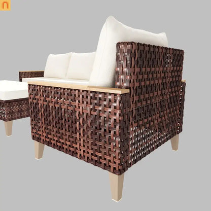 Outdoor Lounge Set Rattan White 7-Seat Modular with Footstool