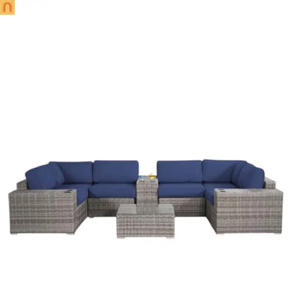 Outdoor Conversation Set Gray Wicker 10 Piece 4 Person No Assembly