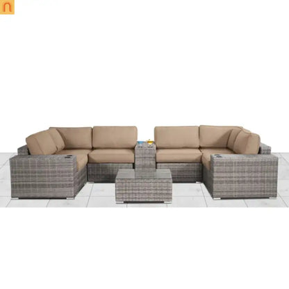 10 Piece Gray Wicker Outdoor Conversation Set 4 Person w Cushions
