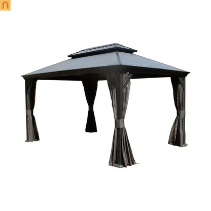 Hardtop Gazebo Steel Dark Gray 12x16ft Curtains Netting