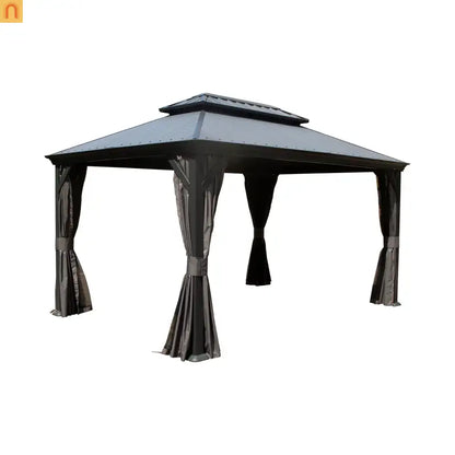Hardtop Gazebo Steel Dark Gray 12x16ft Curtains Netting