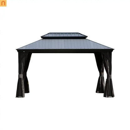 Hardtop Gazebo Steel Dark Gray 12x16ft Curtains Netting