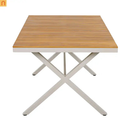 Outdoor Dining Set Teak Table Wicker Chairs Beige 7 Piece Seats 6