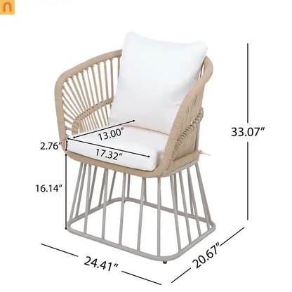 Outdoor Dining Set Teak Table Wicker Chairs Beige 7 Piece Seats 6
