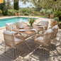 Outdoor Dining Set Teak Table Wicker Chairs Beige 7 Piece Seats 6