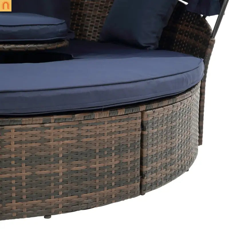 Outdoor Round Rattan Daybed Canopy Clamshell Navy Blue