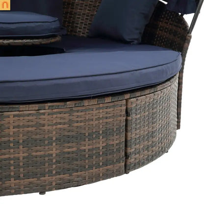 Outdoor Round Rattan Daybed Canopy Clamshell Navy Blue