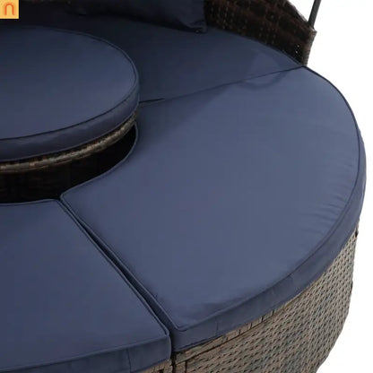 Outdoor Round Rattan Daybed Canopy Clamshell Navy Blue