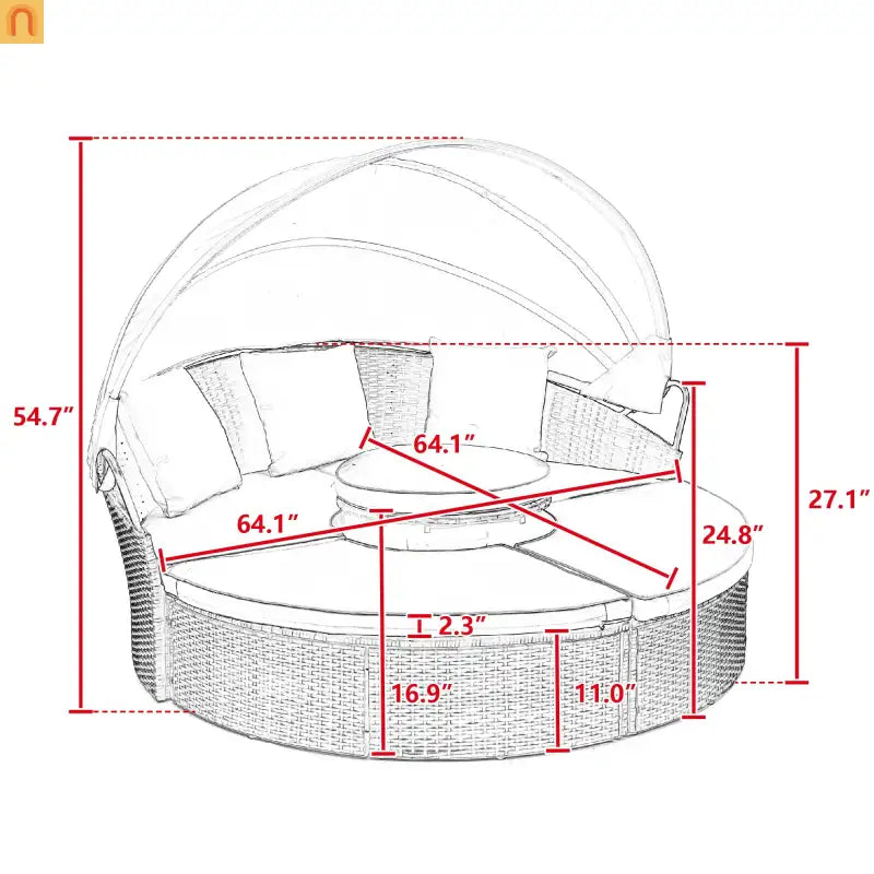 Outdoor Round Rattan Daybed Canopy Clamshell Navy Blue