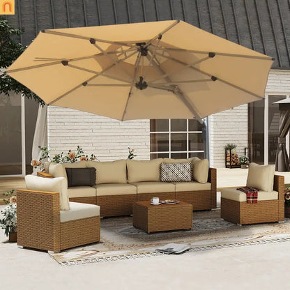 Patio Umbrella Cantilever Beige 9.7ft Round UPF50 Tilt Aluminum
