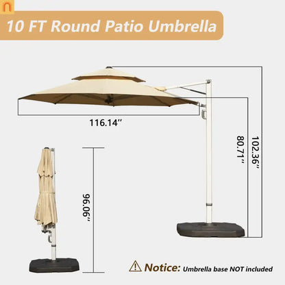 Patio Umbrella Cantilever Beige 9.7ft Round UPF50 Tilt Aluminum