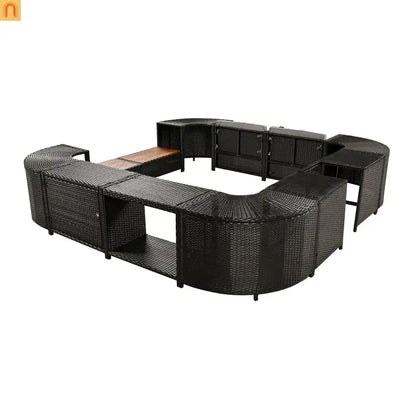 Outdoor Sectional Set Rattan Gray Storage Hot Tub Surround