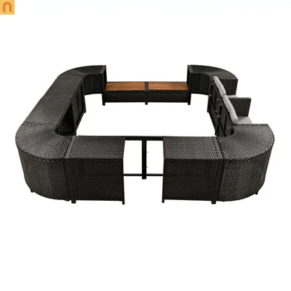 Outdoor Sectional Set Rattan Gray Storage Hot Tub Surround