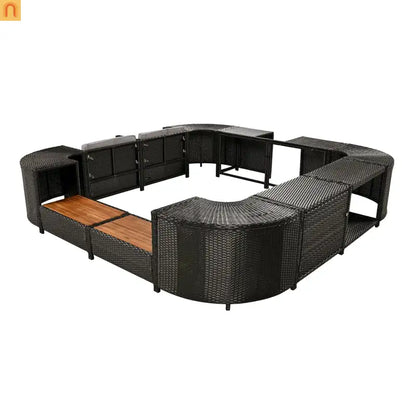 Outdoor Sectional Set Rattan Gray Storage Hot Tub Surround
