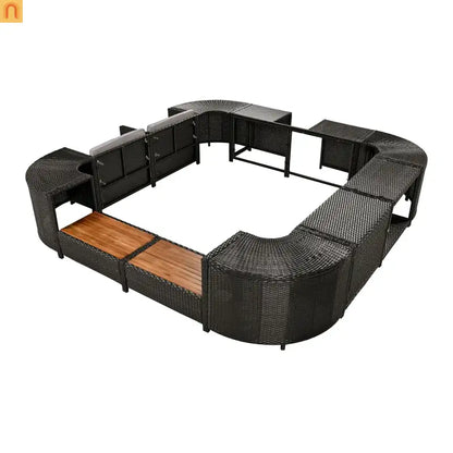 Outdoor Sectional Set Rattan Gray Storage Hot Tub Surround